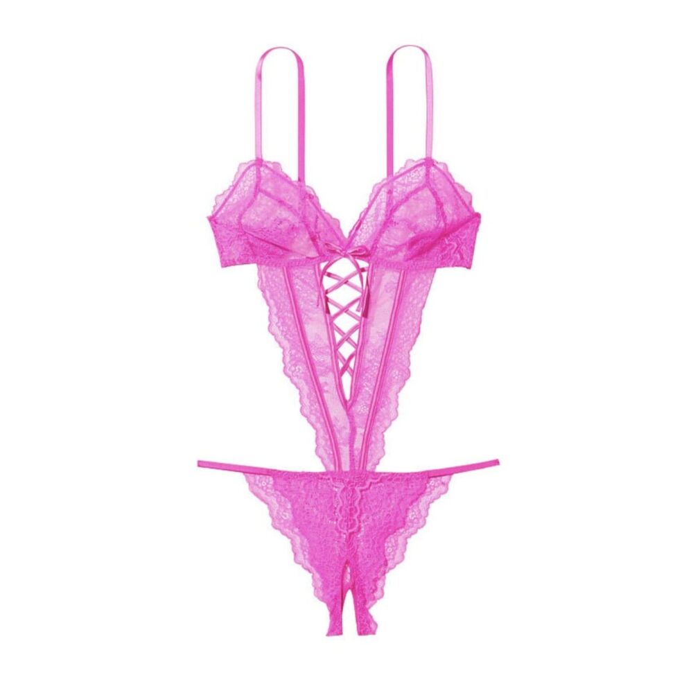 VICTORIA'S SECRET Very Sexy Unlined Open Lace Teddy Pink Berry Size M